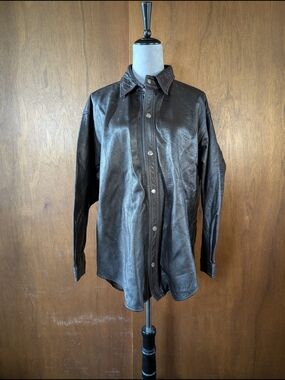 Men's Dark Brown Leather Button-Up Jacket